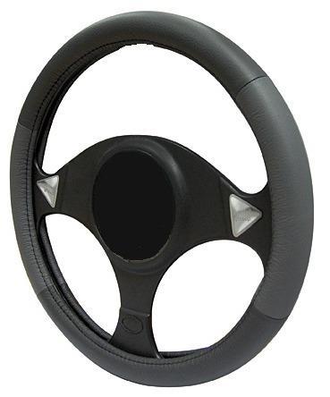 Grey black leather steering - leather,